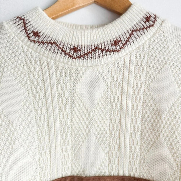 Vintage Vaurnet Paris White Kit Brown Suede Detail Pullover M - Picture 6 of 10